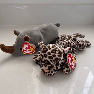 Vintage 1996 Ty Beanie Baby Spike Rhino and Freckles Leopard